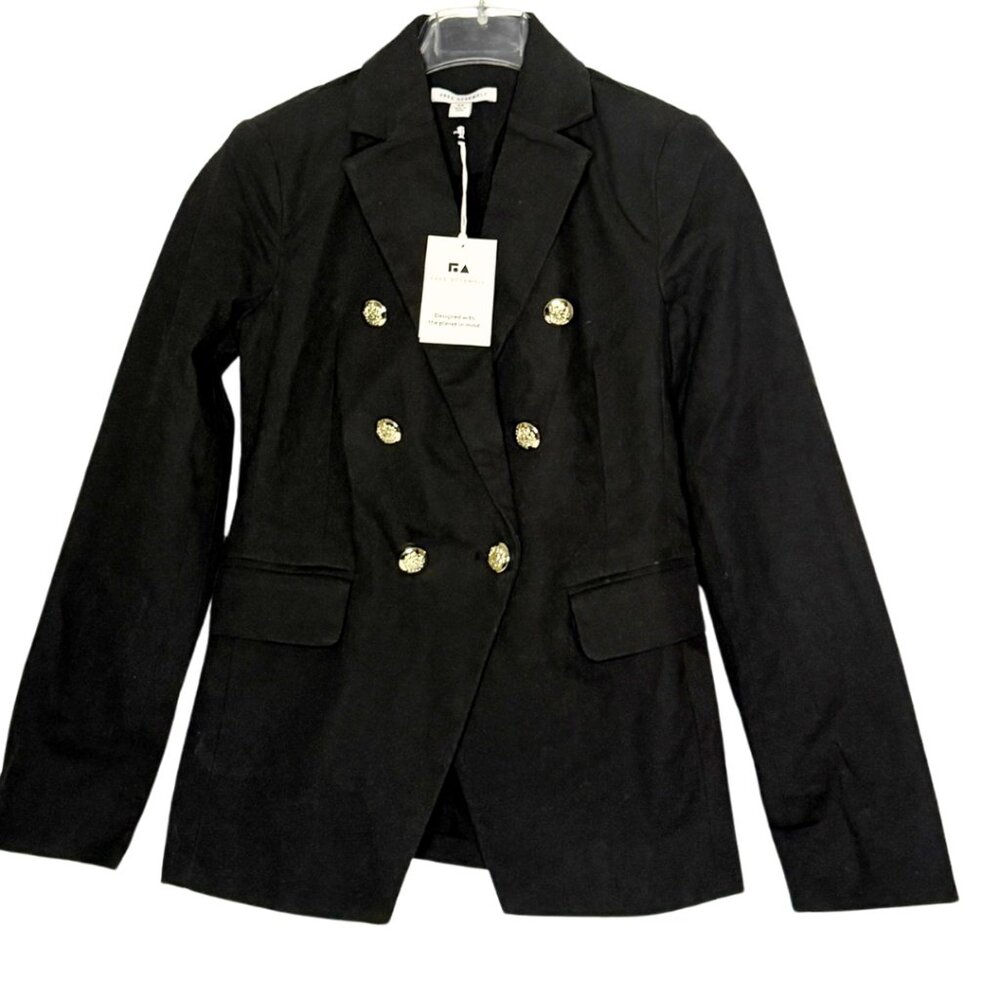 Kasper Black Double-Breasted Cotton/Denim Blazer, Gold Button Detail, NWT,SZ: SX